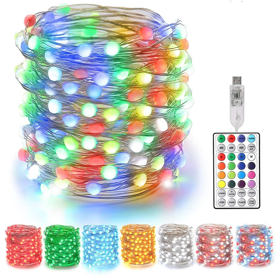 Controle remoto 16 cores led rgb guirlanda de natal luzes da corda ao ar livre 10/20m usb luzes do jardim de fadas para festa de casamento decoração do ano novo