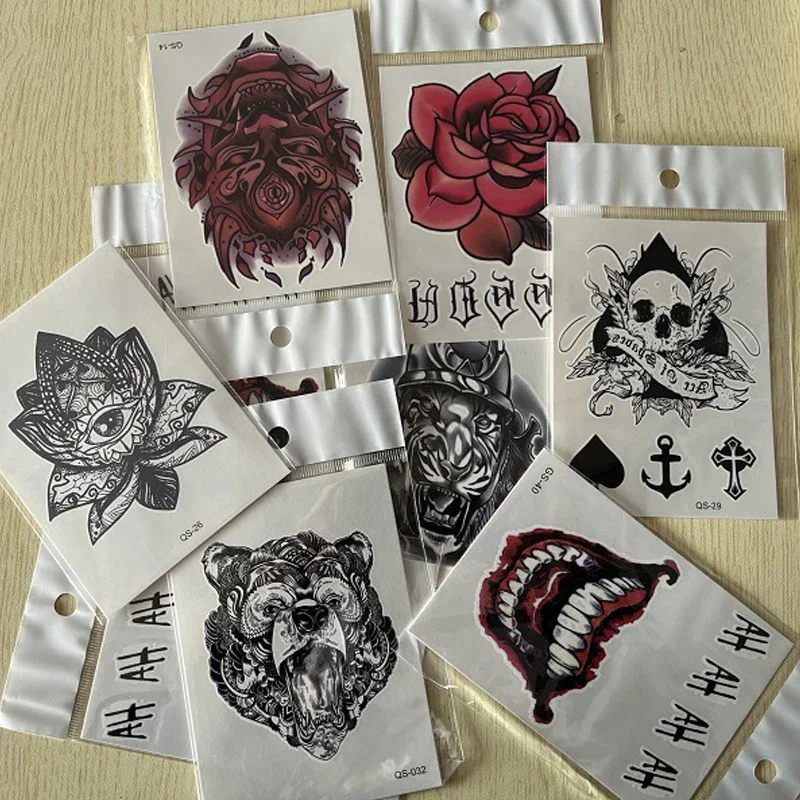 1 Sheet Waterproof Temporary Tattoo Sticker Hand Back Flash Tatto Rose Flower Lion Hand Fingers Body Art Arm Fake Tatoo