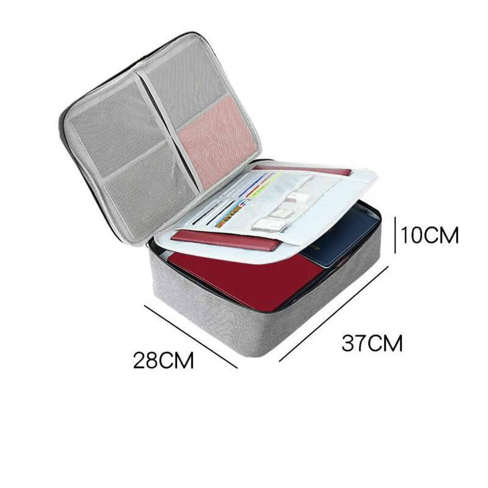 

Double-Layer Document Bag Portable Grey Waterproof Oxford Cloth Large Capacity Passport Id Storage Organizer for Business Use