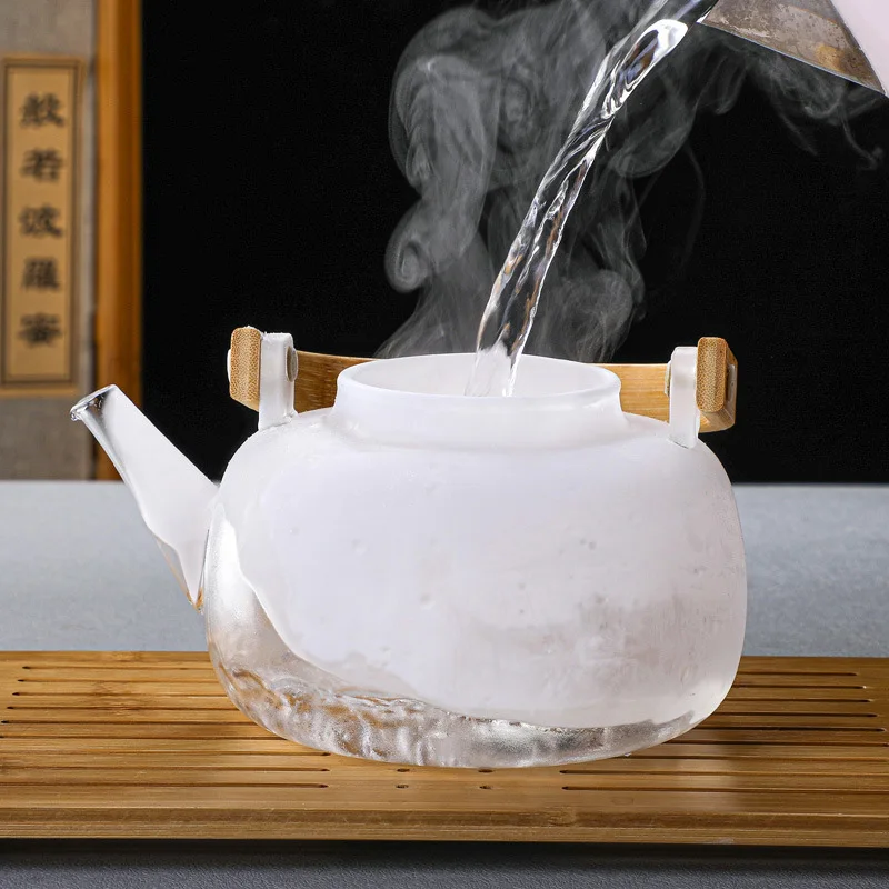 HMLOVE High Boron Silicon Glass Teapot Chinese Tea Ceremony Transparent Teawear Set Cup Filter Wood Handle Tea Pot 900ML