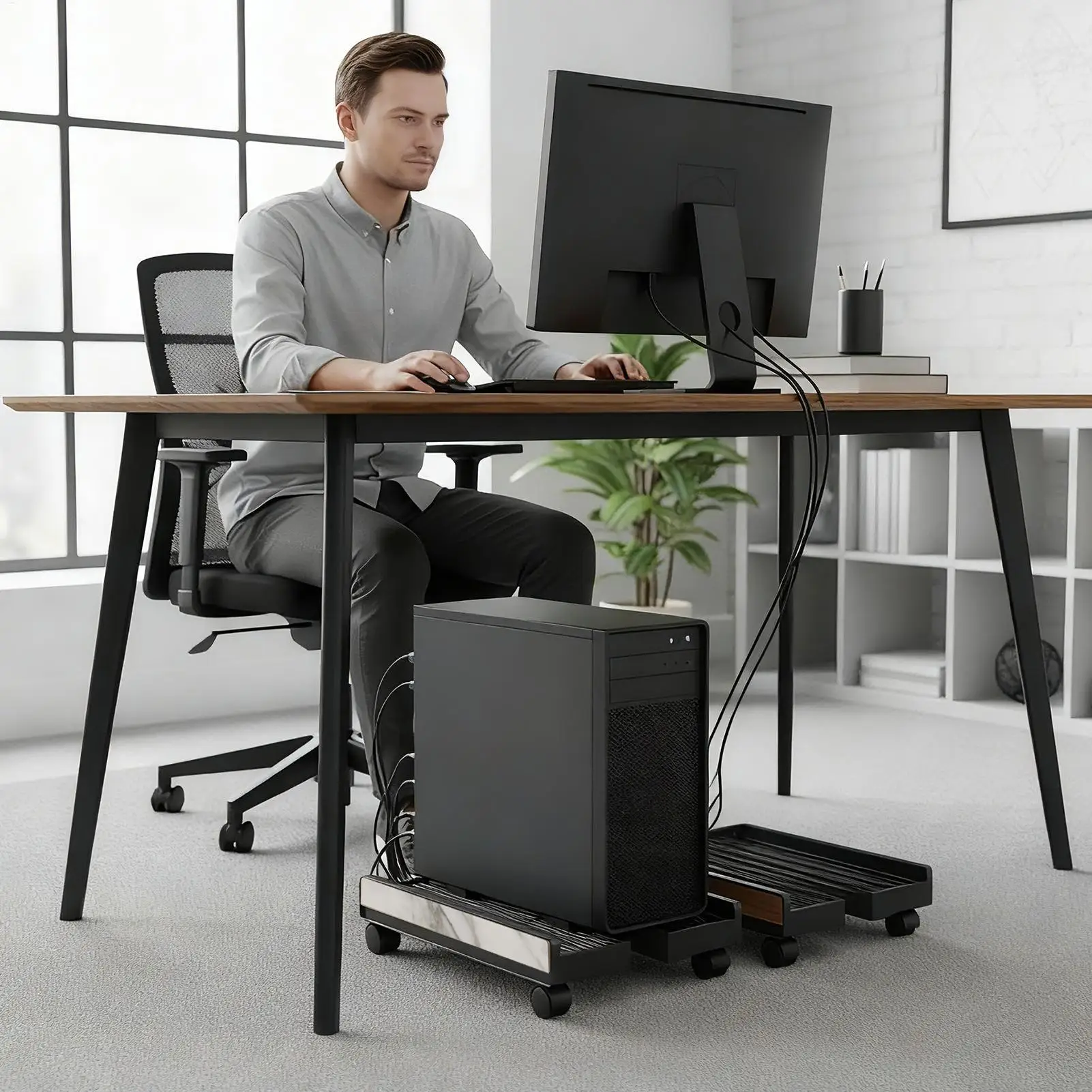 Computer Tower Stand with 4 Caster Wheels PC Tower Stand Lifting Rack Portable PC Tower Floor Stand Mobile CPU storage shelf