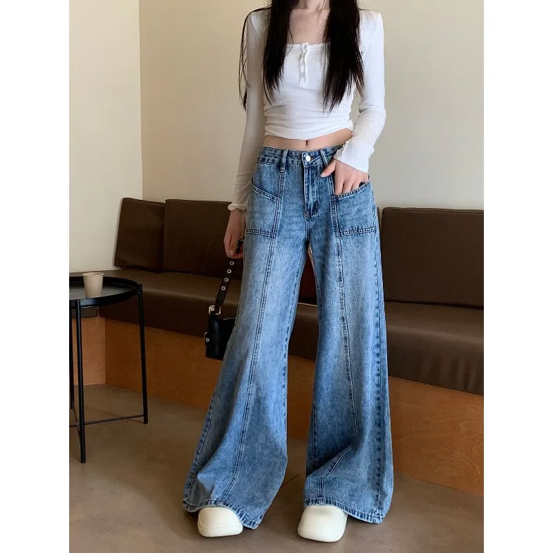 

2026 Micro Flare Jeans Women Spring Autumn Loose Slim Wide Leg Pants Retro High Waist All Match Floor Length Denim Trousers