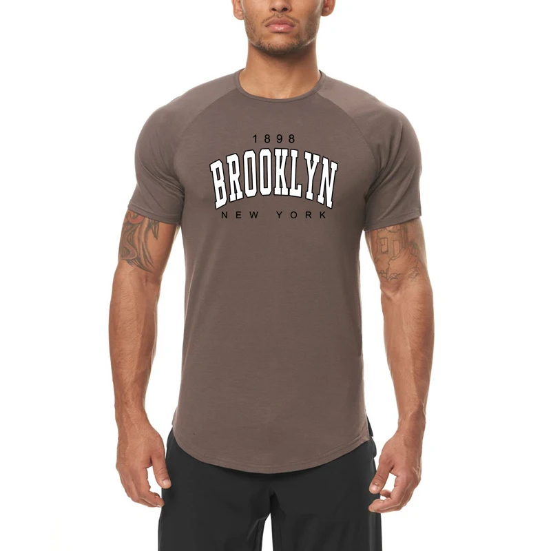 1898 Brooklyn New York şehir baskılı spor gömlek Slim Fit spor Fitness egzersiz koşu giyimi hızlı kuru erkekler vücut geliştirme T-shirt