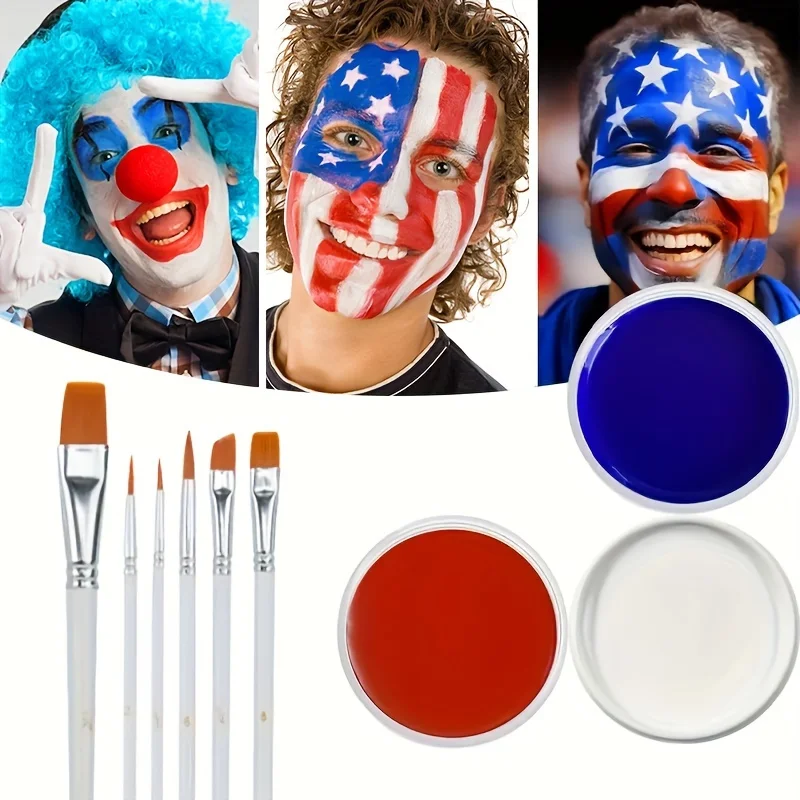 White Black Red Face Body Paint Set, 6 Brushes Included