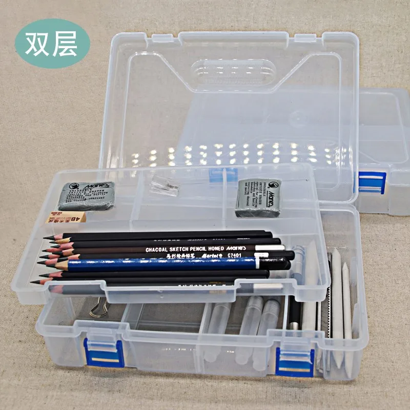 1pcs Transparent Double Layer pencil case Multifunction Painting utensils Stationery Holder