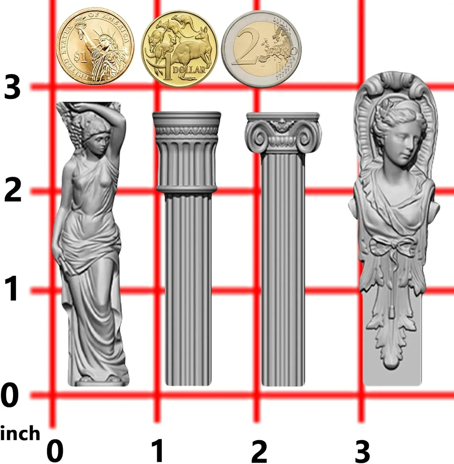 VERIDIAN Baroque Relief Embossed Art Silicone Mold for Polyclay Air Dry Clay Plaster, Decorative Column and Sculpture Statue