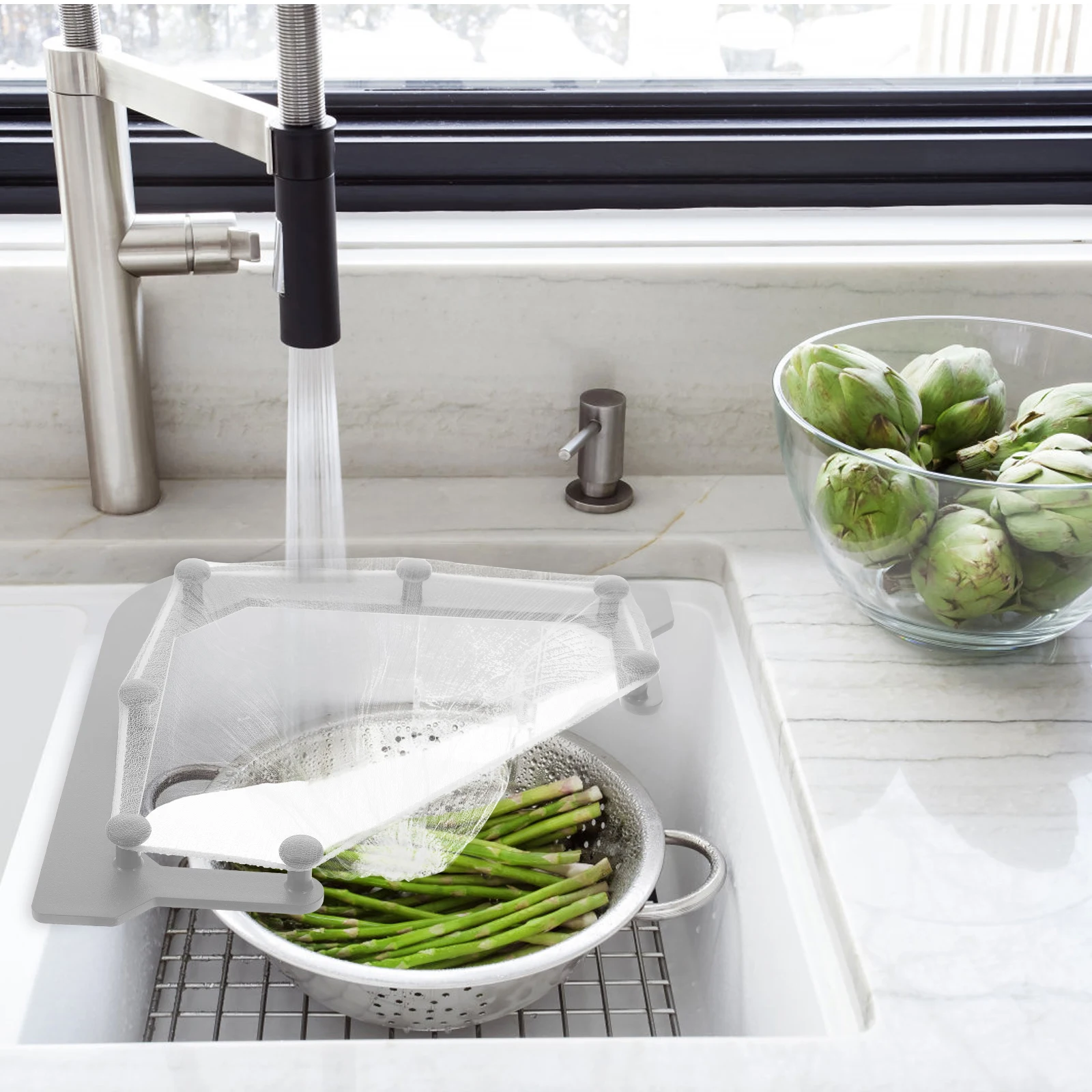 

Triangular Sink Drain Rack Large Capacity Mesh Bag Holder Fine Workmanship Prevent Sewer Blocking Space Saving