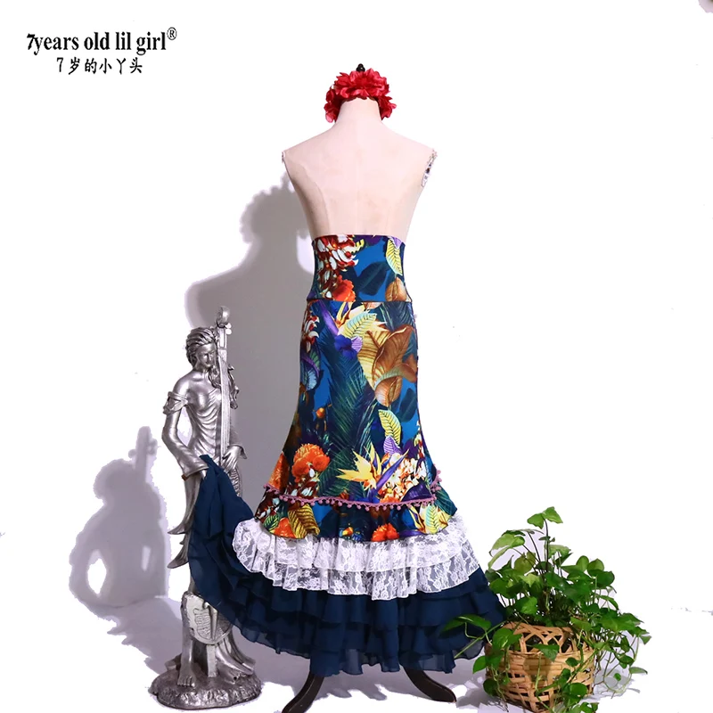 Odzież taneczna z wysokim stanem, wysoce elastyczna spódnica do flamenco, damski kostium taneczny, strój sceniczny GD10