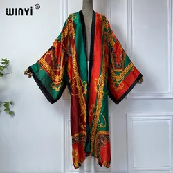 WINYI letnie kimono afrykański nadruk odzież plażowa damska kostium kąpielowy elegancka afrykańska sweter damski boho seksowna wakacyjna jedwabna sukienka