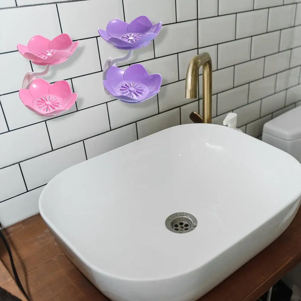 1PC Creative Lotus Shape Soap Box Double Layer Wall Mounted Plastic Soap Holder Water Draining Soap Dish Bathroom Accessories