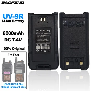 BAOFENG-Walkie Talkie bateria, bateria Li-ion original, apto apenas para UV9R, UV9Plus, estilo de teclado laranja, UV-9R, 8000mAh, DC7.4 V, 100%