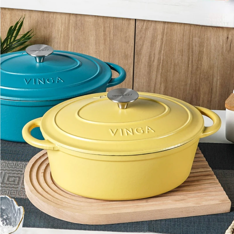 

27cm Enameled Cast Iron Cookware Oval Soup Pots Seafood Stew Pots Fish Cake Pot Induction Cooker Universal Household Casserole