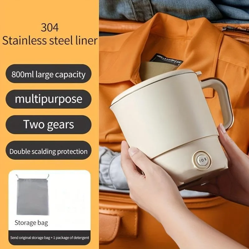 Портативный электрический чайник, чайник быстрого кипячения мощностью 500 Вт со съемной крышкой, электрическая чашка для воды из нержавеющей стали на 1 счетчик для домашнего офиса