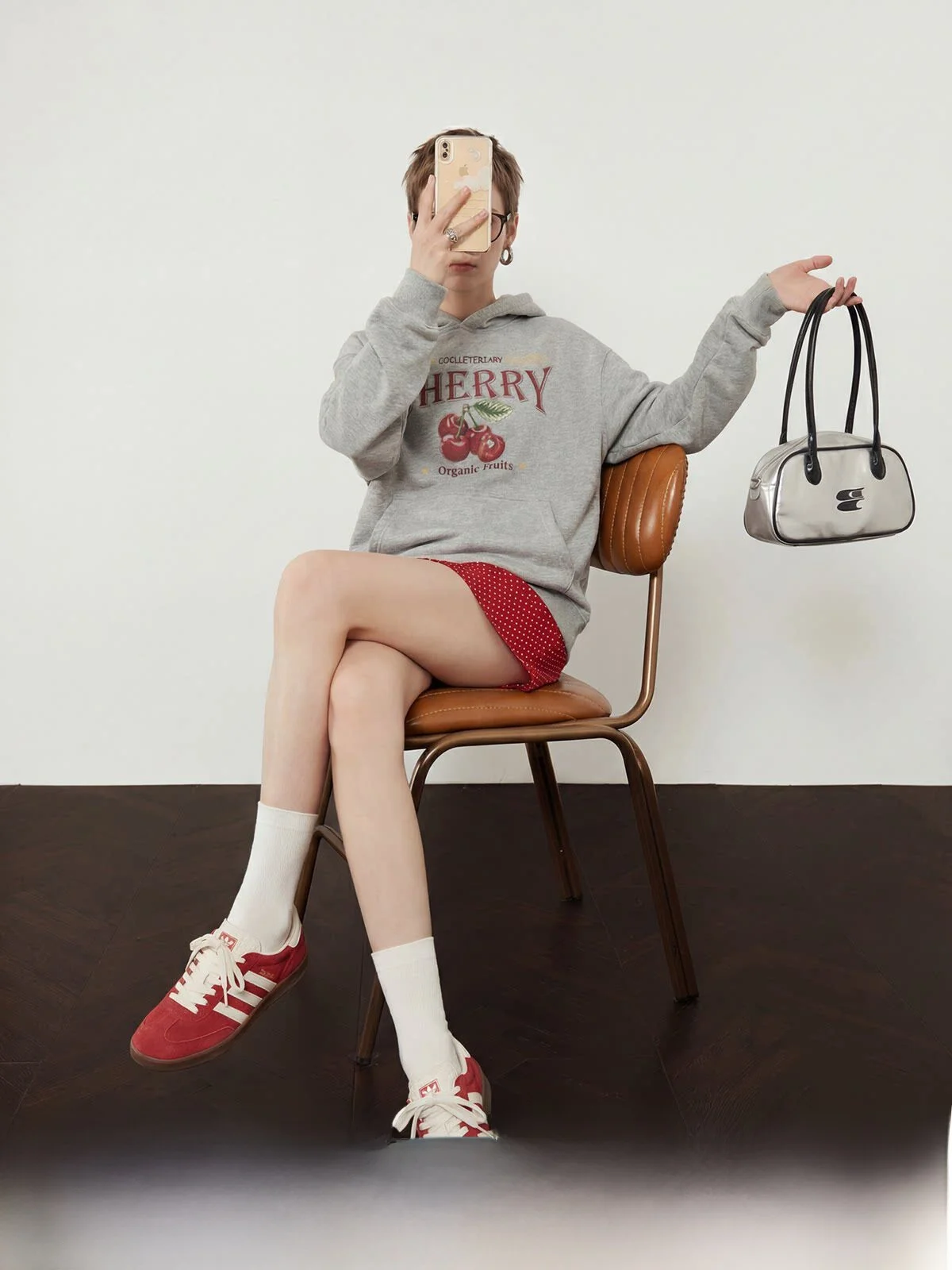 

Женская толстовка Cherry Organic Grey Fleece свободного кроя, весна 2026, повседневная, с длинным рукавом, от Zhou Li Wu