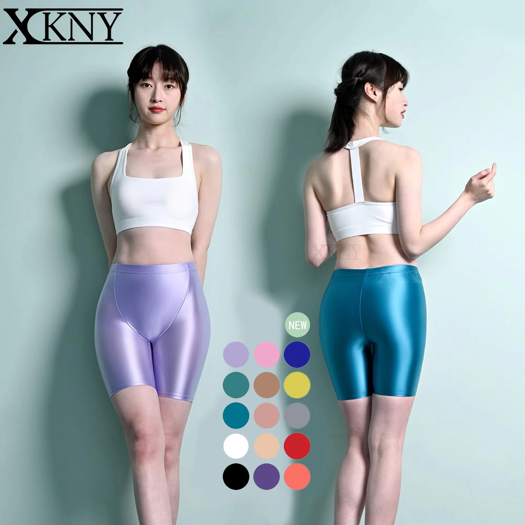 

XCKNY satin smooth shorts opaque pantyhose bright wet tights sexy silk oil glossy Triangle crotch slim high waisted swim shorts