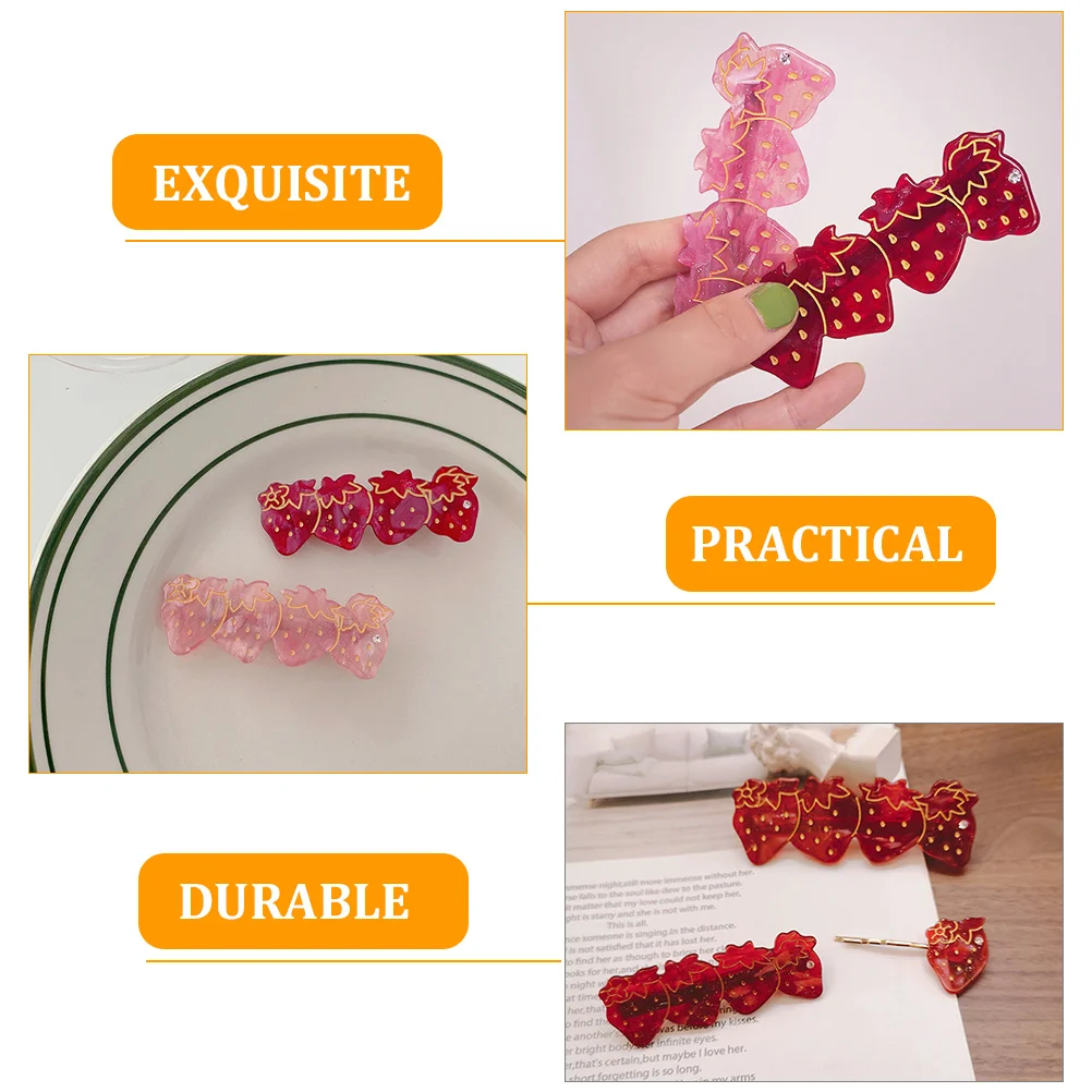 

2 Pcs Strawberry Hair Barrettes Plastic Alloy Clips for Women Girls Skin Friendly Lightweight Fruit Hairpins Fashionable