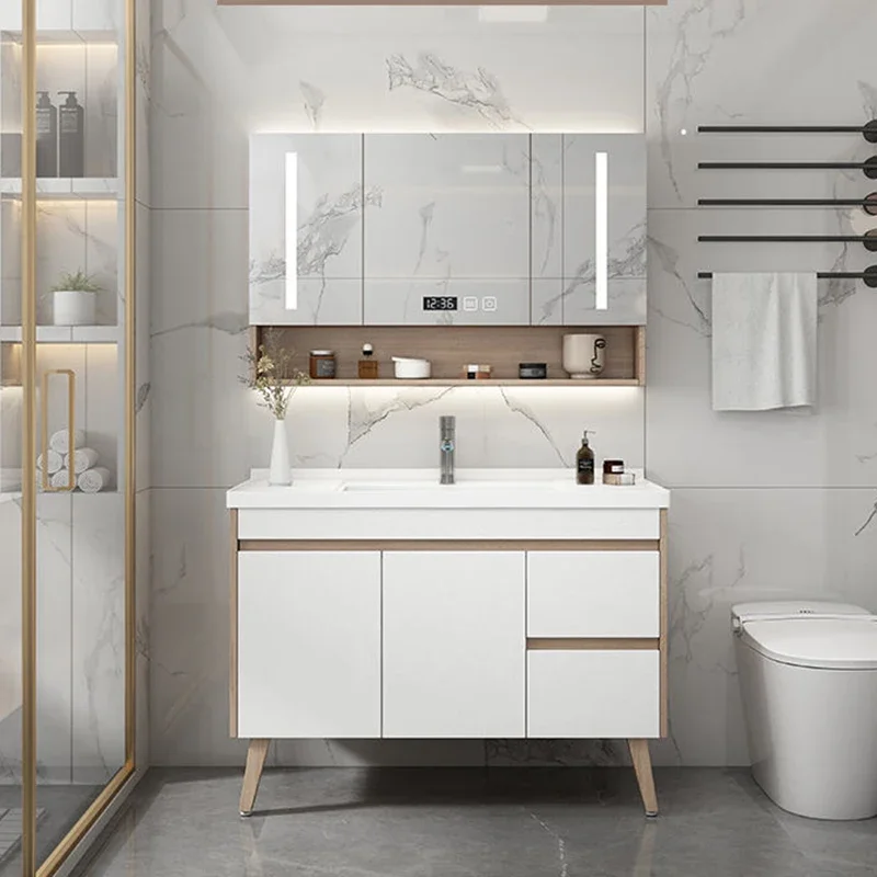 Luxury Bathroom Cabinet Smart Mirror Cabinet Ceramic Washbasin Bathroom Wall Floor Vanity Modern Vestidores Salon Furniture