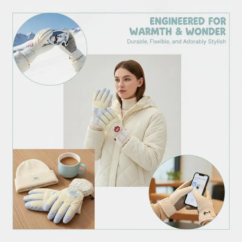 1 Paar warme Touchscreen-Fahrradhandschuhe für Damen, Winterhandschuhe, kältebeständig, winddicht, regendicht, Fahrhandschuhe für Fahrzeuge. – Detail 5