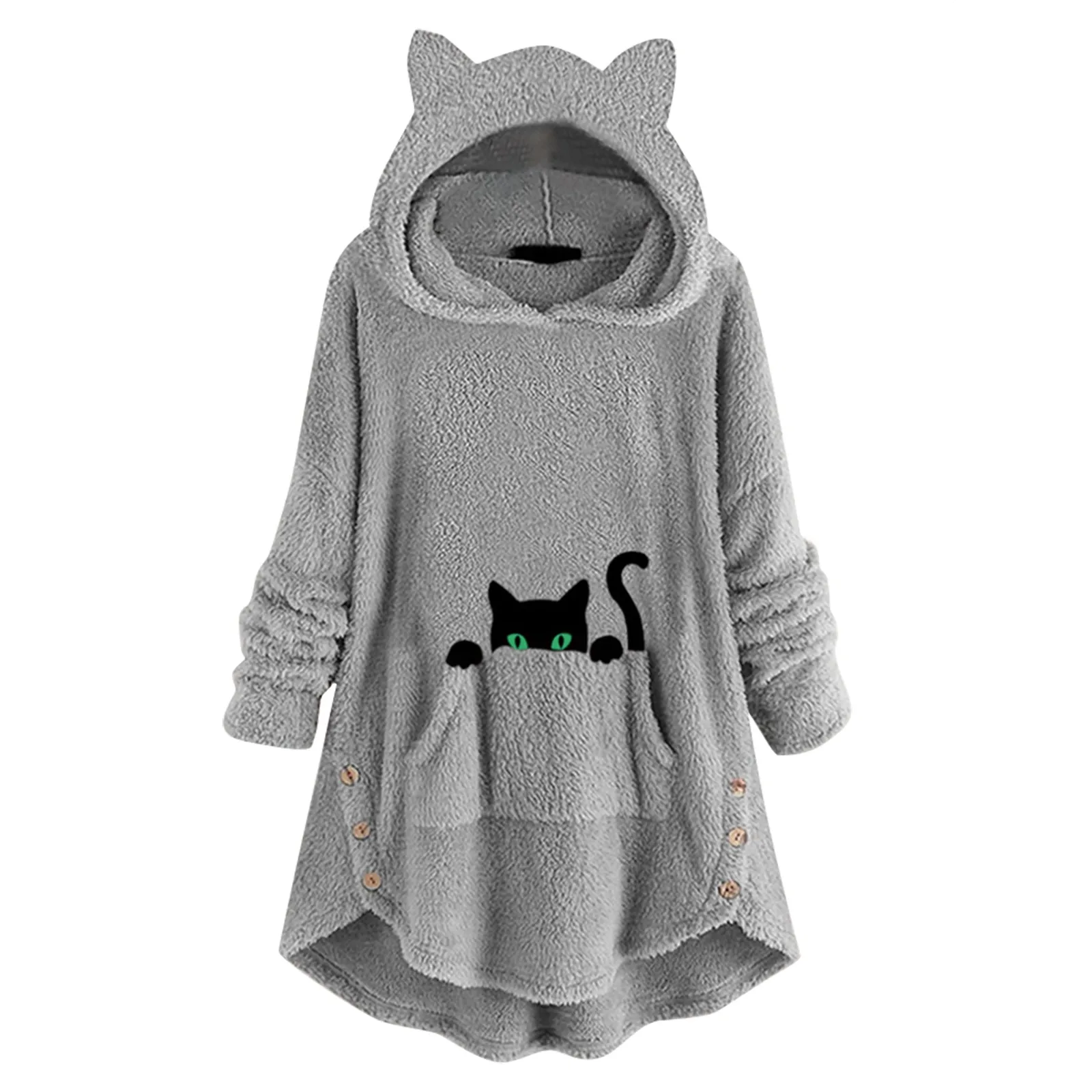 Women\'S Fall/Winter Long Sleeve Cat Ear Hoodie Pullover Hoodie Wool Cute Printed Top Female Sweatshirt Loose Sweatshirt