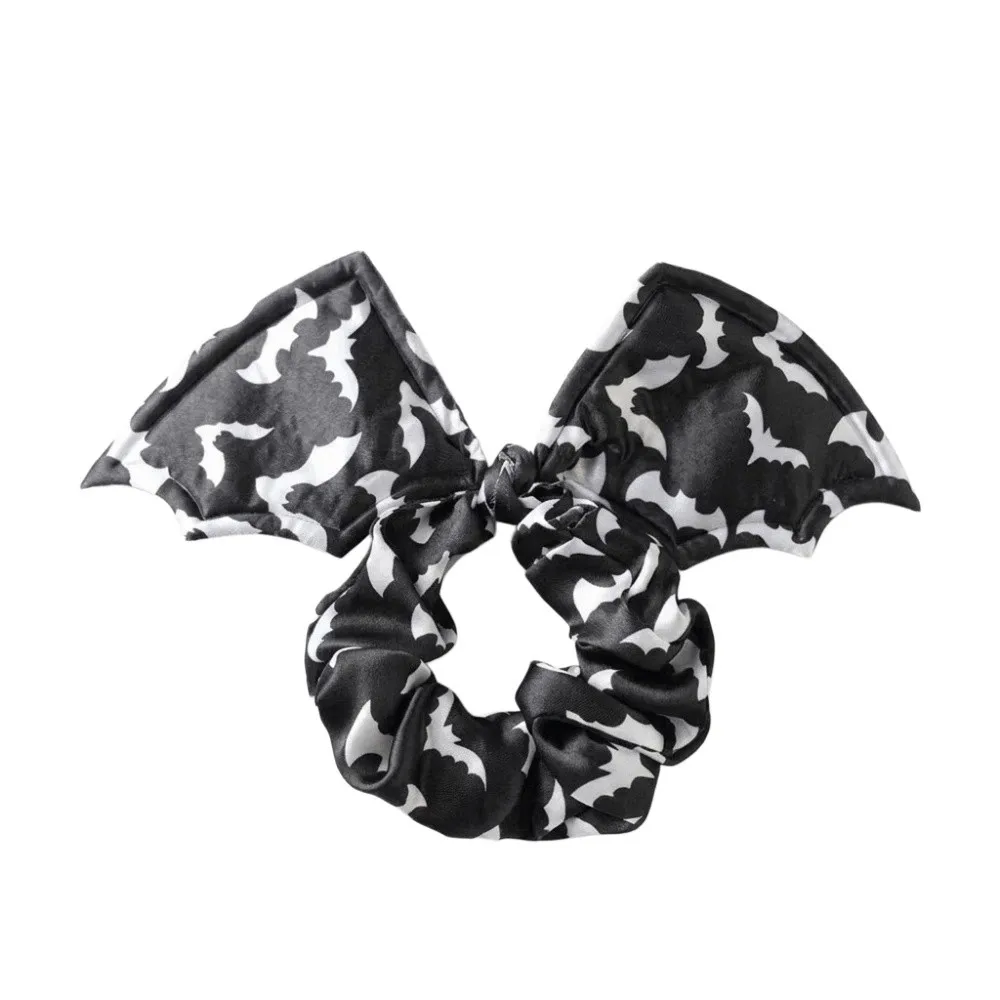 Fashion Star Bat Scrunchie Gothic Silver Halloween Hair Bow Elegant Spider Web Hair Tie Masquerades