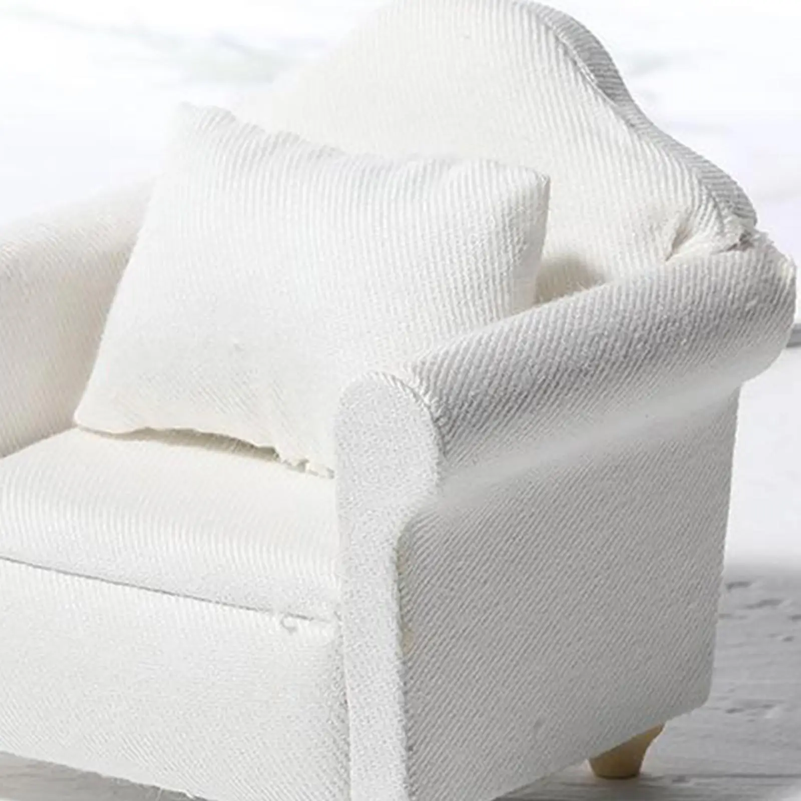 1:12 Dollhouse Sofa White Cloth Strictly Selected Solid Wood Miniature Furniture Create Real Scene Vivid and Delicate Details