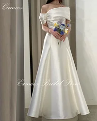 SONDR Korea Off-Shoulder Simple Wedding Dress A-Line Satin Custom Made Formal Bride Dress 웨딩드레스 Customized Wedding Gown Bridal