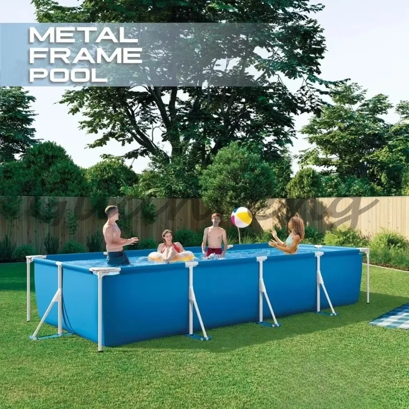 Rectangular Frame Above Ground Swimming Pool, Steel Frame Outdoor Pool, Pump Not Included, Custom Size Available