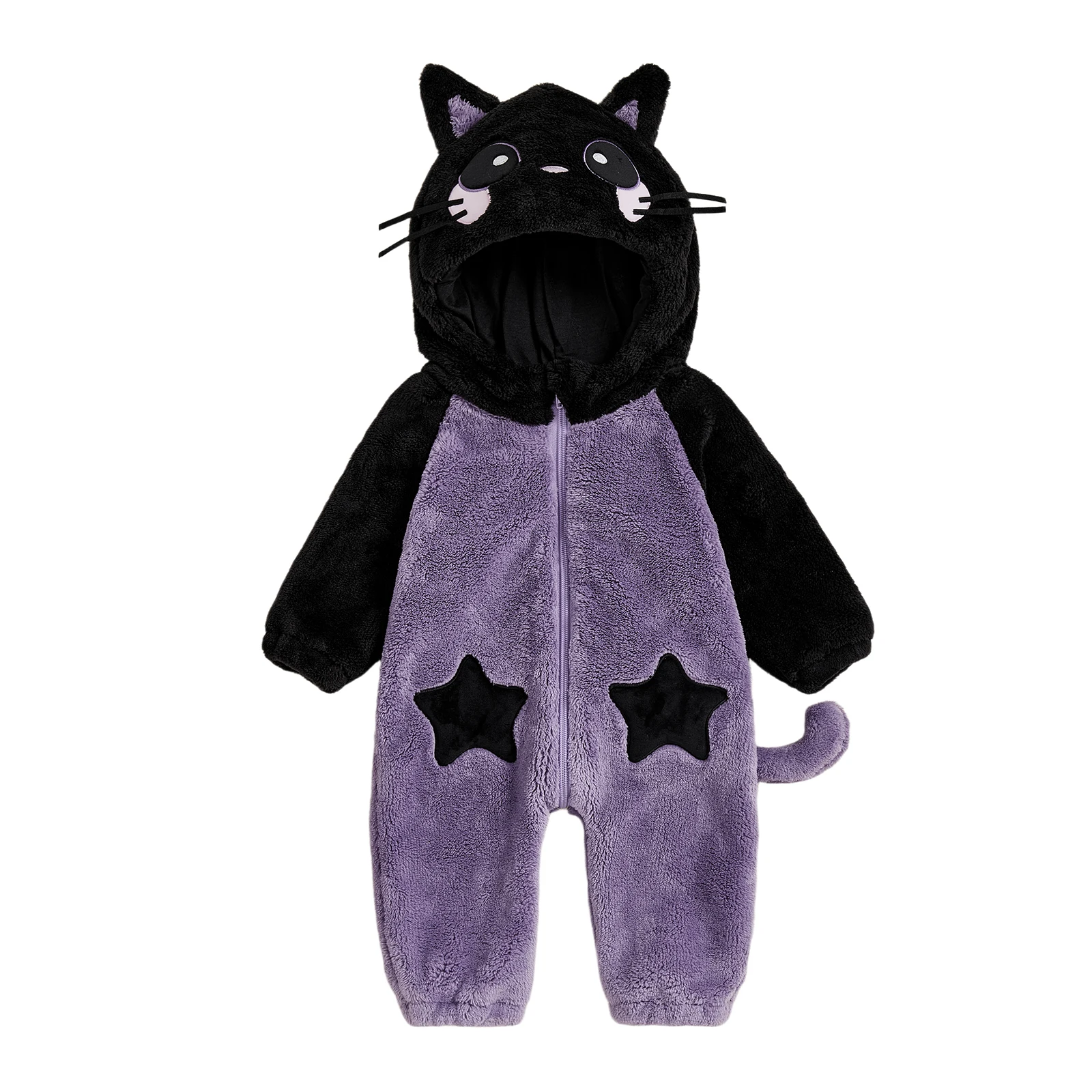 

Baby Black Cat Costume Winter Warm Long Sleeve Hooded Romper Cute Warm Infant Jumpsuit