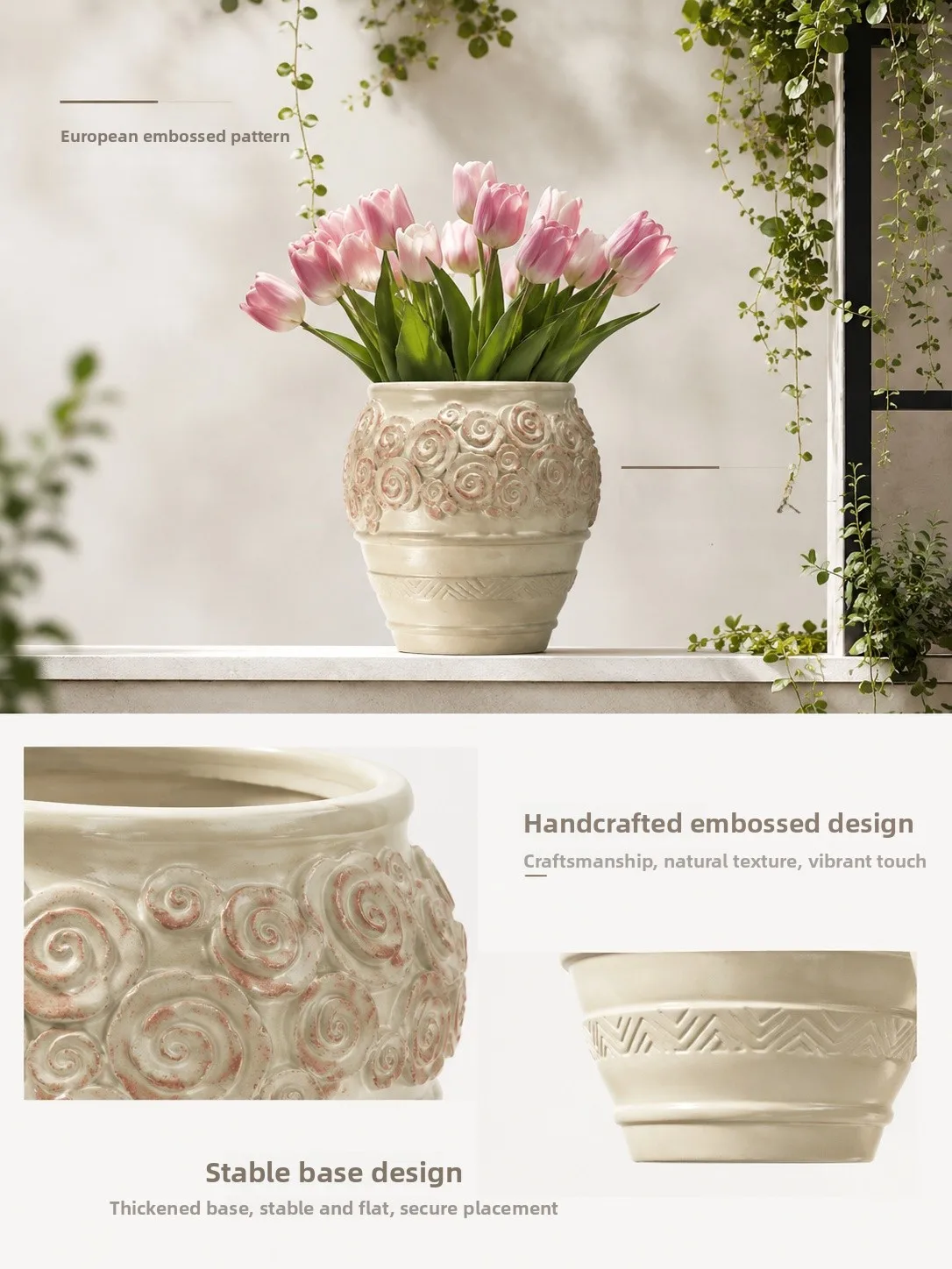 Innovative Rose Patterned Flower Pot Vintage Style Home Decoration Creative Ornaments High-End Feeling Plant Pots Garden Decor