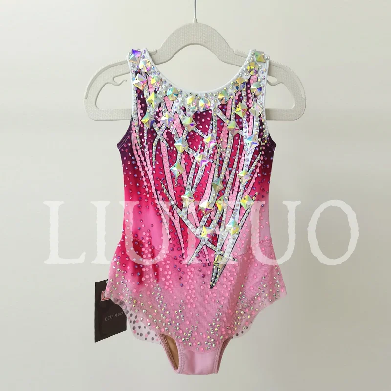 LIUHUO Rhythmische Gymnastik-Trikot, Farbverlauf, Rosa, ärmellos, wettbewerbsfähige Cheerleading-Performance für Kinder BD8094
