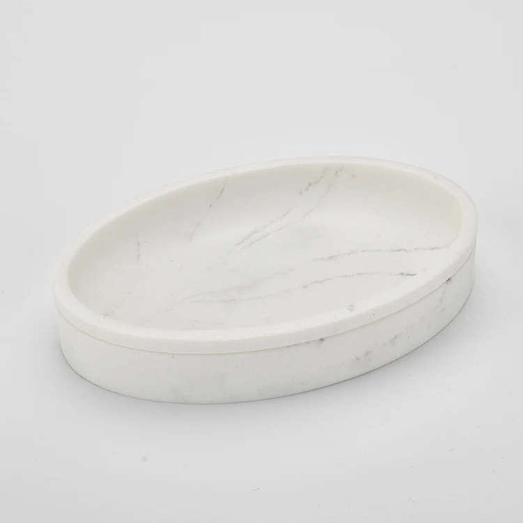 Bathroom Decor White Marble Oval Resin Soap Dish
