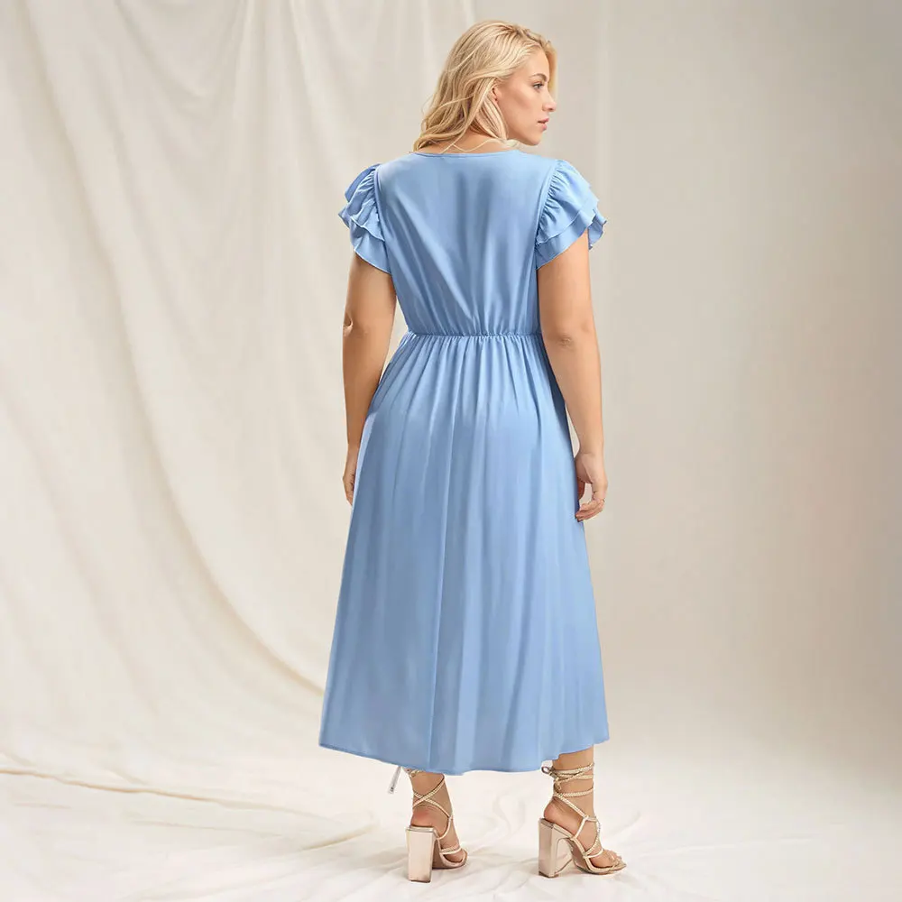 허리 조임, 살 커버, 슬리밍 및 고급 느낌의 롱 스커트 Y2k를 갖춘 대형 여성의 달콤하고 연령 감소 드레스