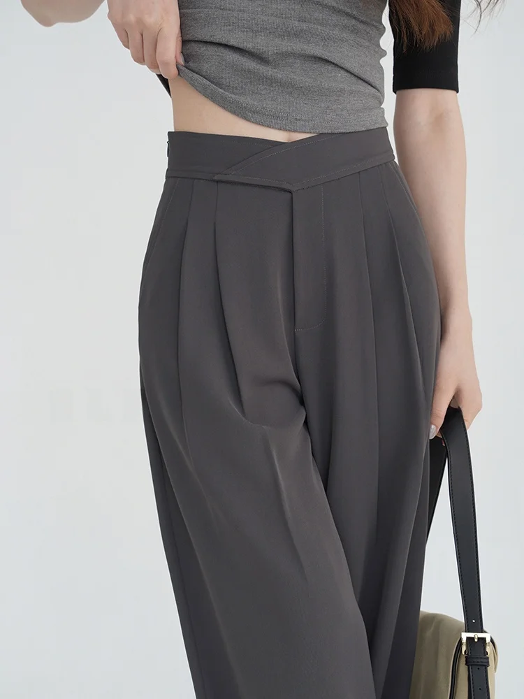 

Женские повседневные брюки на осень-зиму, маленький размер, свободные широкие брюки с драпировкой, прямые брюки с высокой талией, брюки-костюм