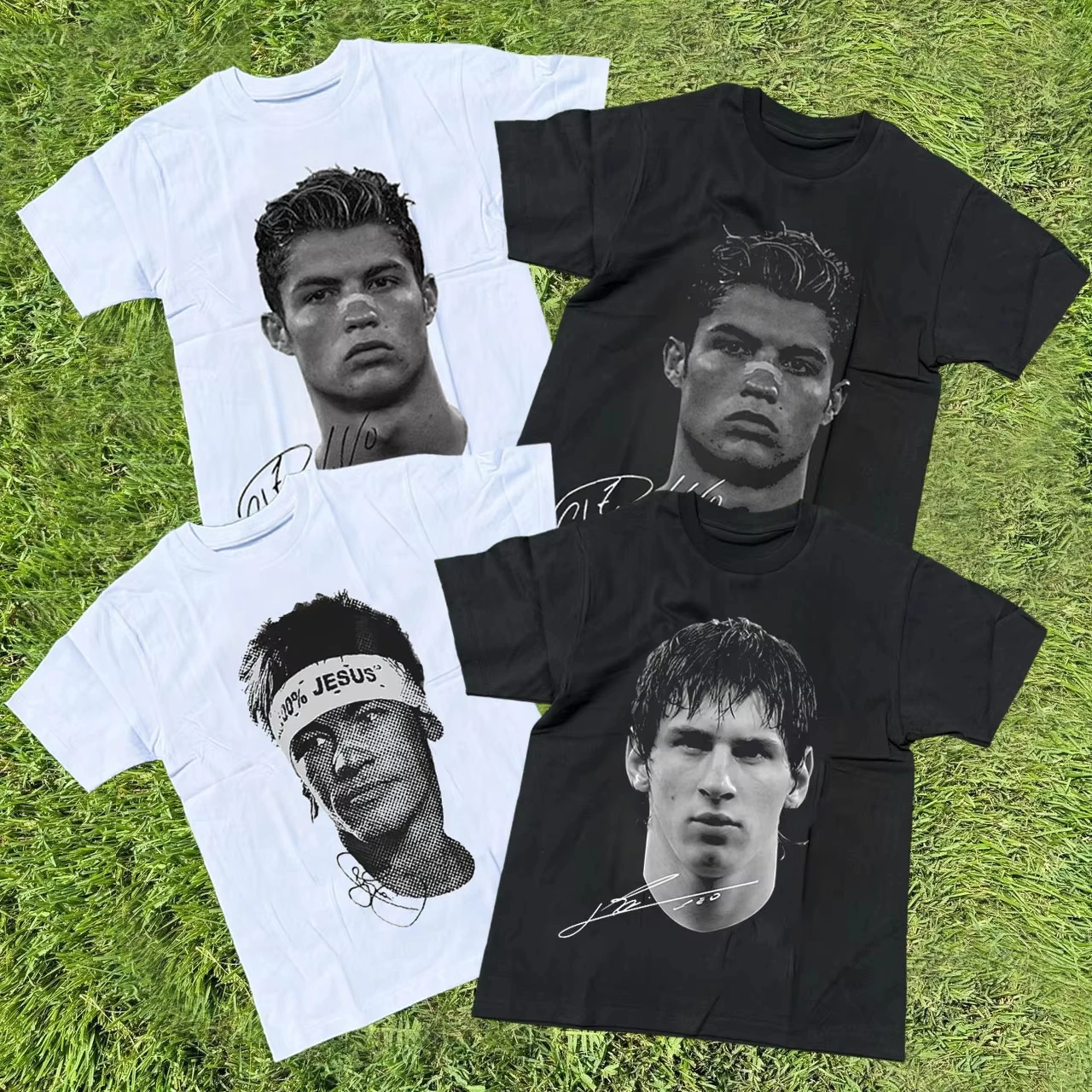 Cristiano Ronaldo Neymar Lionel Messi Football Superstar Portrait Printed Tee Men Women Cotton Loose Casual Short Sleeve Tshirt