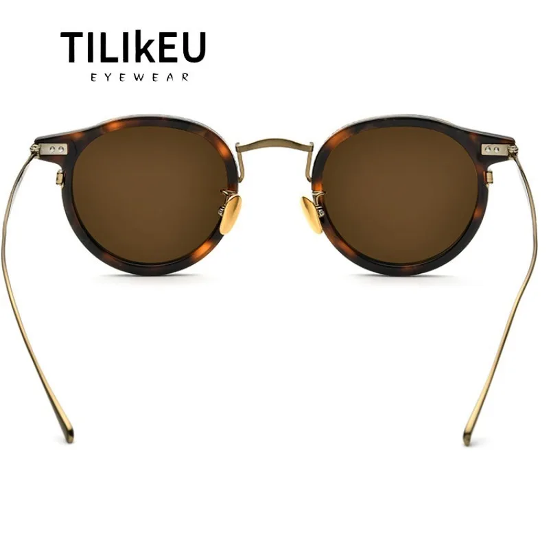 Vintage Leopard Print Acetate Titanium Round Sunglasses Classic Retro Men and Women Outdoor Driving Polarized Sun Glasses UV400