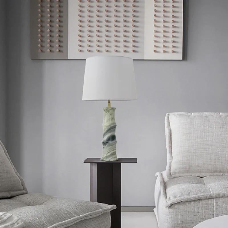 Luz de luxo textura verde mármore bambu candeeiro mesa simples decoração criativa linho pequena borghesia