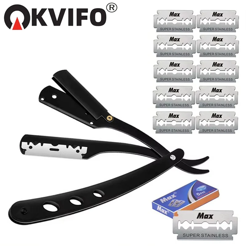 KVIFO NEW Manual Shaver for Men Barbershop Razor Stainless Steel Shank Is Easy To Use Safety Razor Shaving Razor with Blades