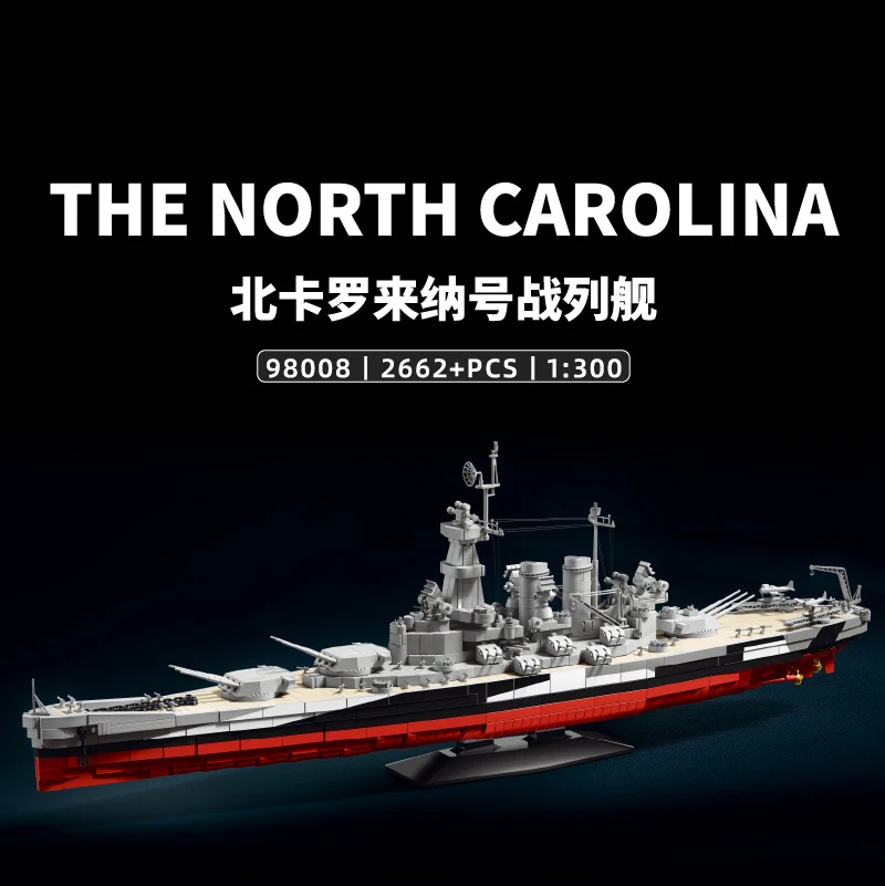 

2662pcs North Carolina Class Battleship Building Set, WWII Warship Model with Artillery Details, Naval Ship Desktop Display Toys