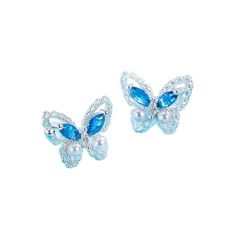 925 Sterling Silver Jewelry Luxury Crystal Pearl Butterfly Stud Earrings for Women Wedding Party Jewelry For Girls Friends Gift