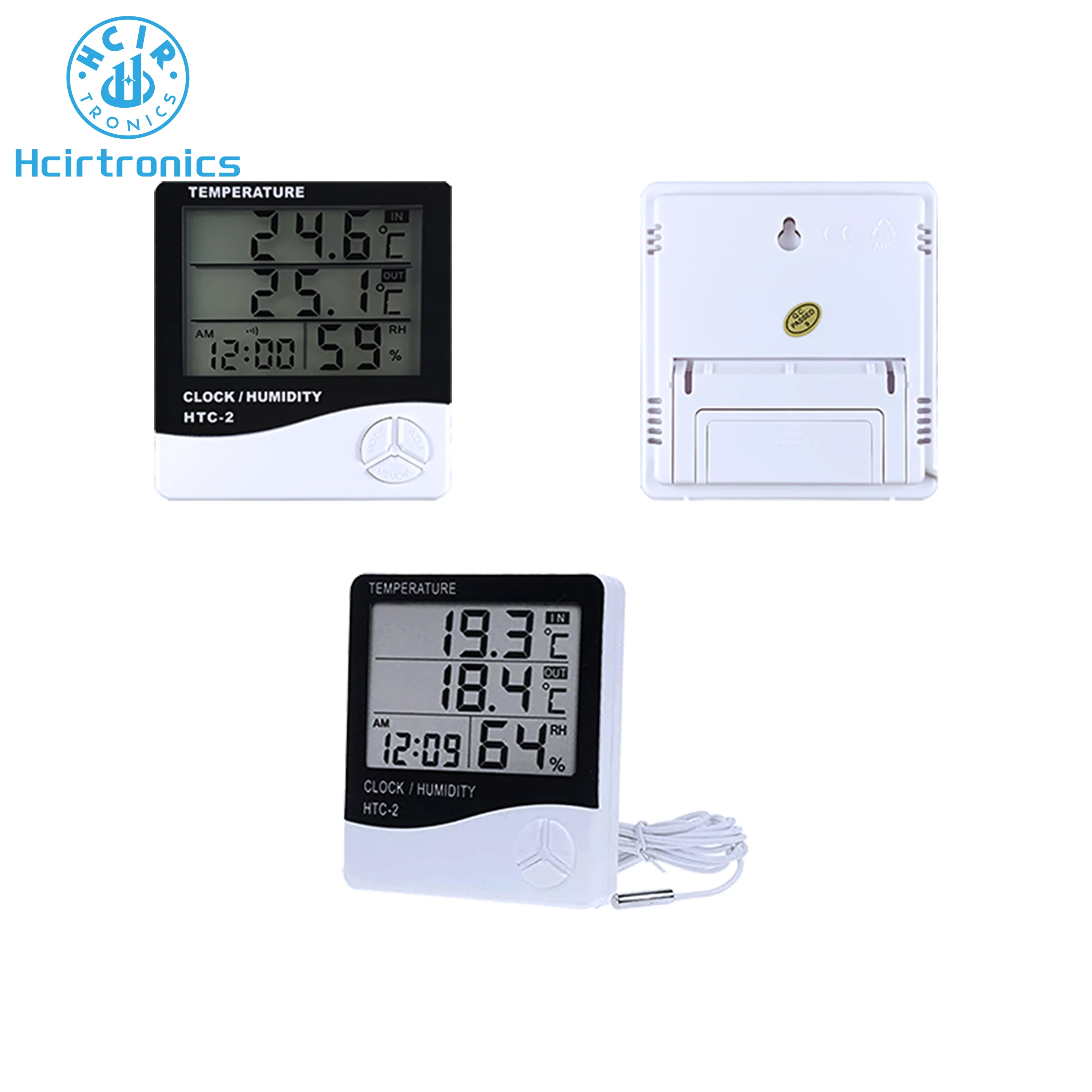 HTC-2  LCD Digital Temperature Humidity Meter Home Indoor Outdoor Hygrometer Thermometer Weather Station with Clock