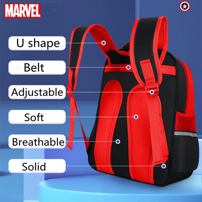 Disney Marvel Boys School Bags Grade 1-6 Spider Man Captain America Primary Student Shoulder Orthopedic Backpack Gifts Mochilas