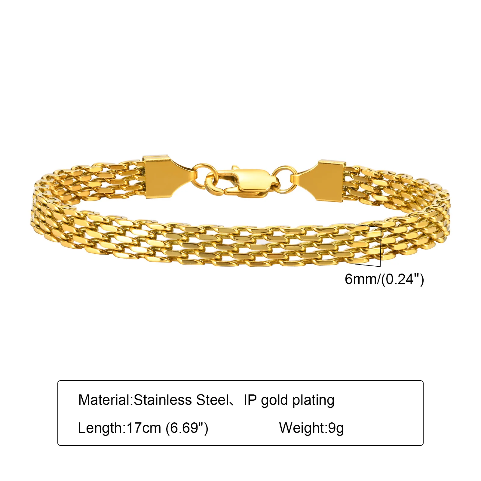 Damen-Büroklammer-Kettenarmband, verstellbares Kettenarmband aus 18 Karat vergoldetem Edelstahl, klobiger, stapelbarer, geschichteter Schmuck