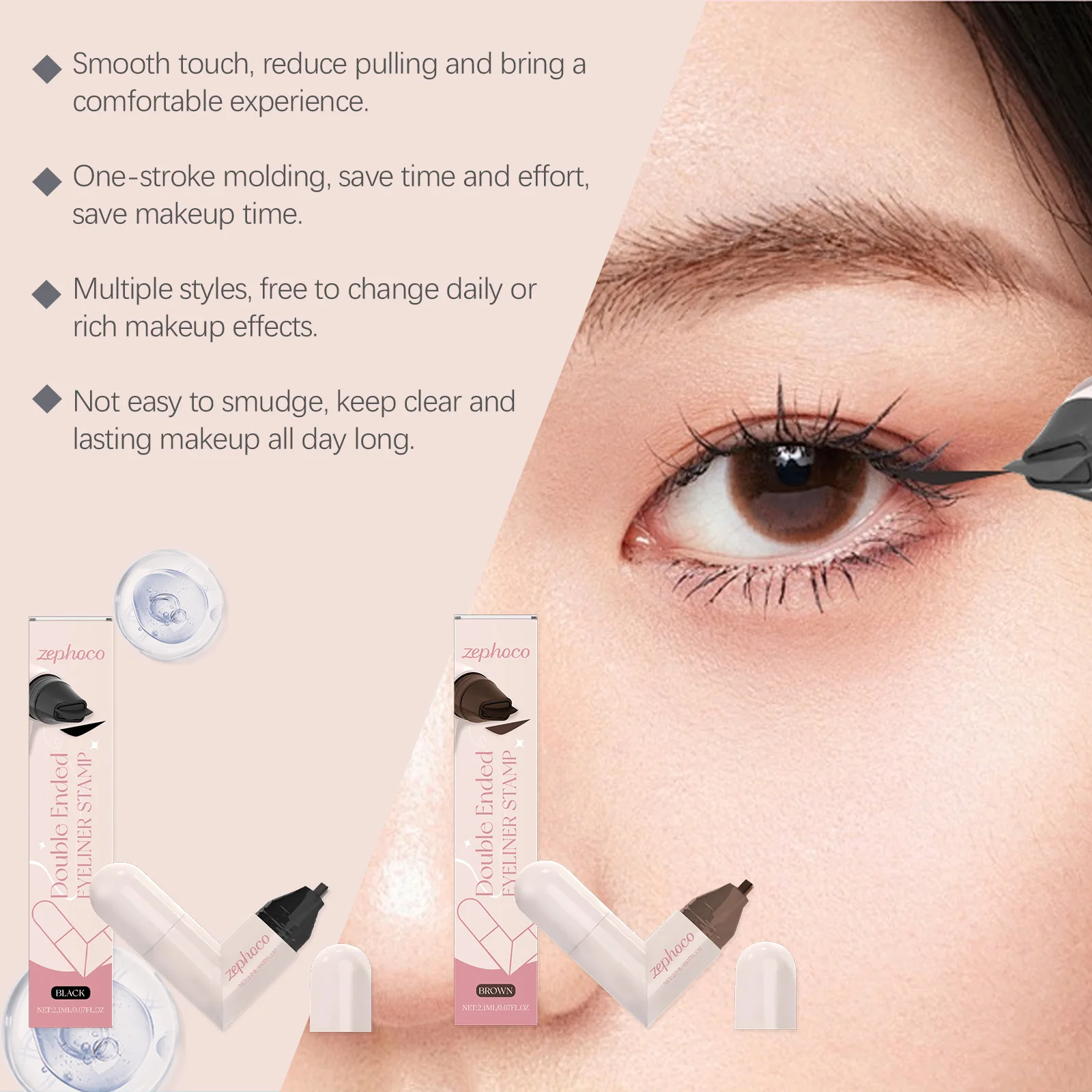 Double Ended Eyeliner Stamp Integrated Waterproof Long Wear Black Brown DIY Liquid Eye Liner Pen Fast Drying Portable Makeup