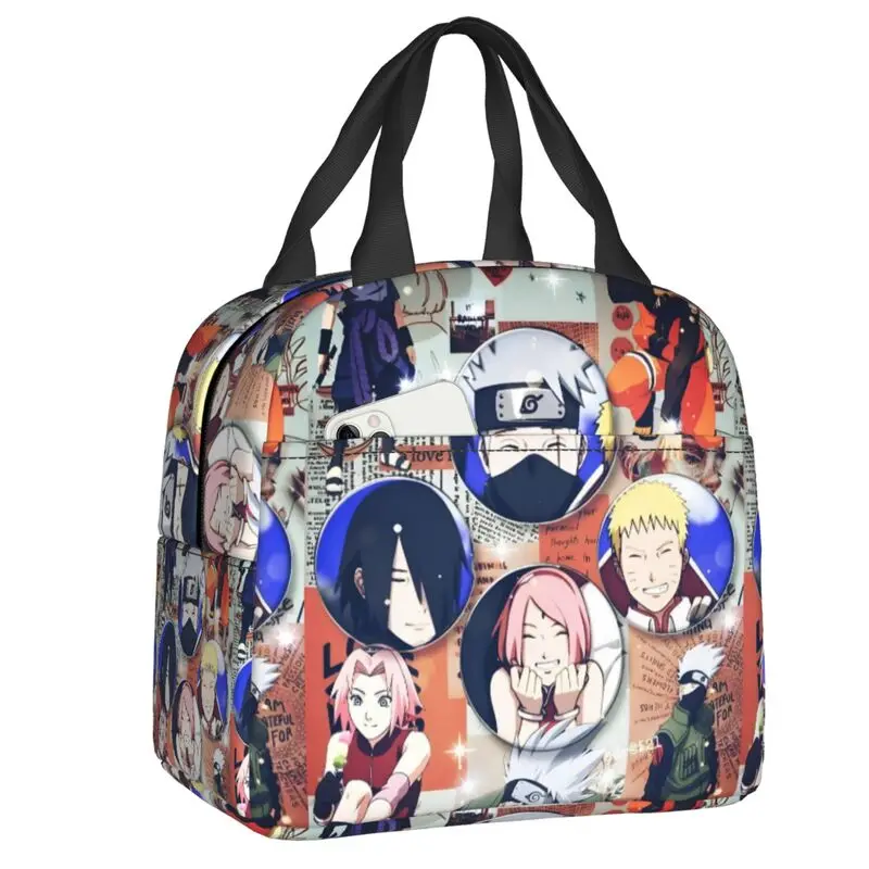 Bolsa de almuerzo aislada de Anime Ninja Narutos para la escuela, oficina, nevera portátil, lonchera térmica, contenedor de comida para mujeres y niños, bolsas de mano