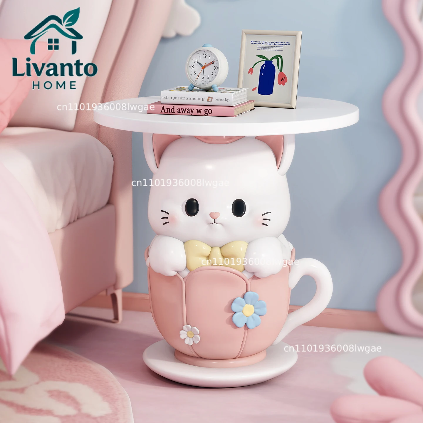 

Kawaii Room Decor Coffee Table Sofa Side Table Girl Bedroom Nightstand Cartoon Cat Floor Decoration Cream Living Room Furniture