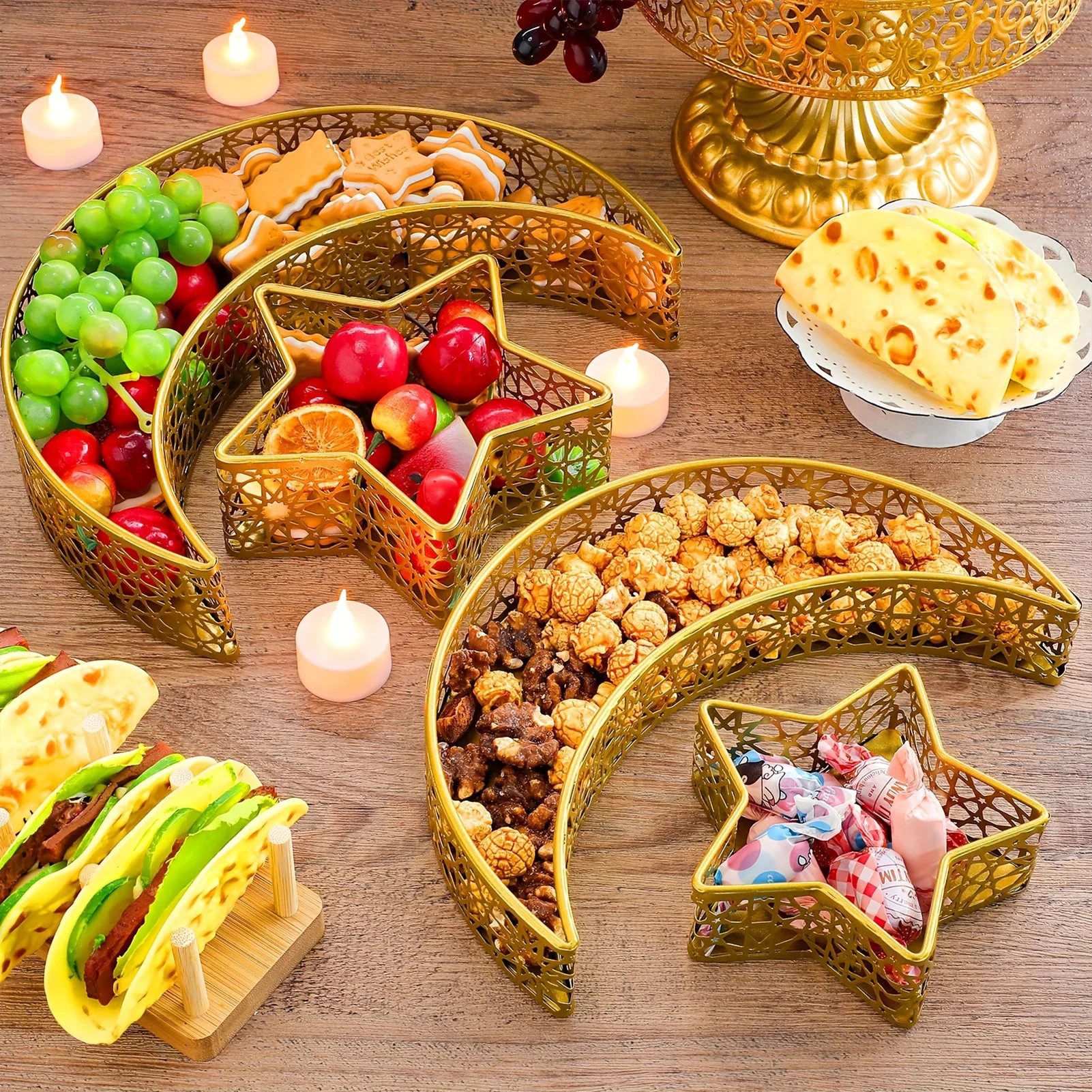 

Ramadan Decoration Tray Creative Star Moon Castle Candy Cake Biscuit Snack Storage Box 2025 Eid Mubarak Party Decoration Tray