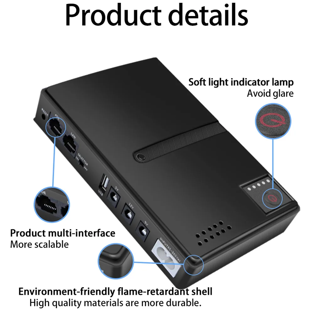 AC85-265V DC1018P Router 5V9V12V Optical Cat Monitor Backup Uninterruptible 10400Mah Power Supply Charger Cell Phone DC UPS