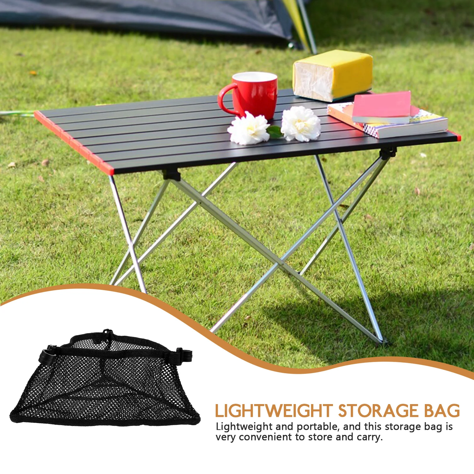 

Small Round Table Net Bag Camping Storage Foldable Outdoor Folding Desk Accessories up Case under Mesh Organizer