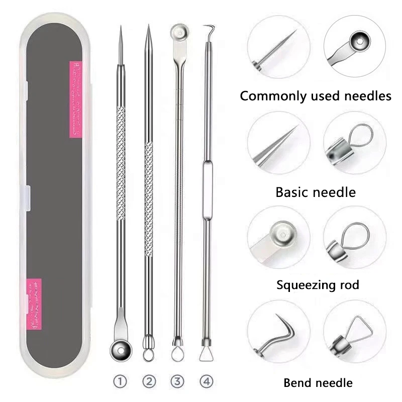 Set da 4 pezzi di aghi per la rimozione dell'acne, set di aghi per l'acne ultrafine, rimozione dei punti neri, spremitura e strumento per la pulizia