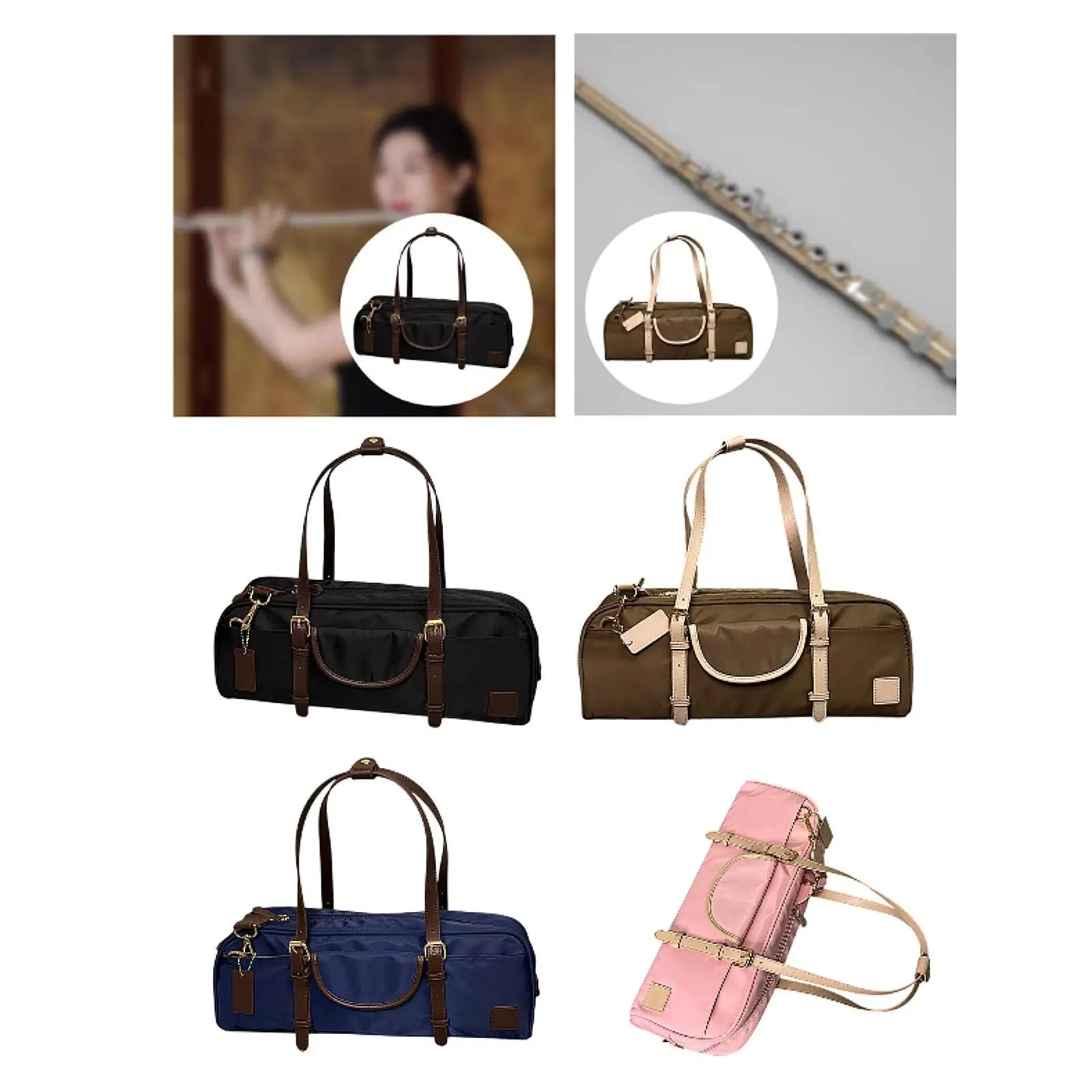 

Flute Gig Bag Sturdy Flute Organizer Stylish PU Leather Flute Storage Bag